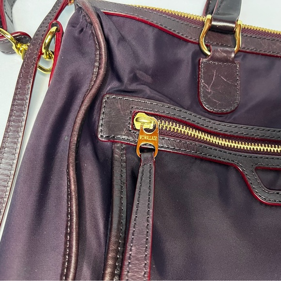 MZ Wallace Burgundy Nylon Leather Trim Satchel Crossbody Bag Lightweight Tote - Picture 3 of 14
